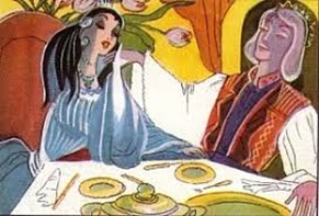 L'image représente une belle princesse brune accompagner de son prince blond se tenant la main avec amour.